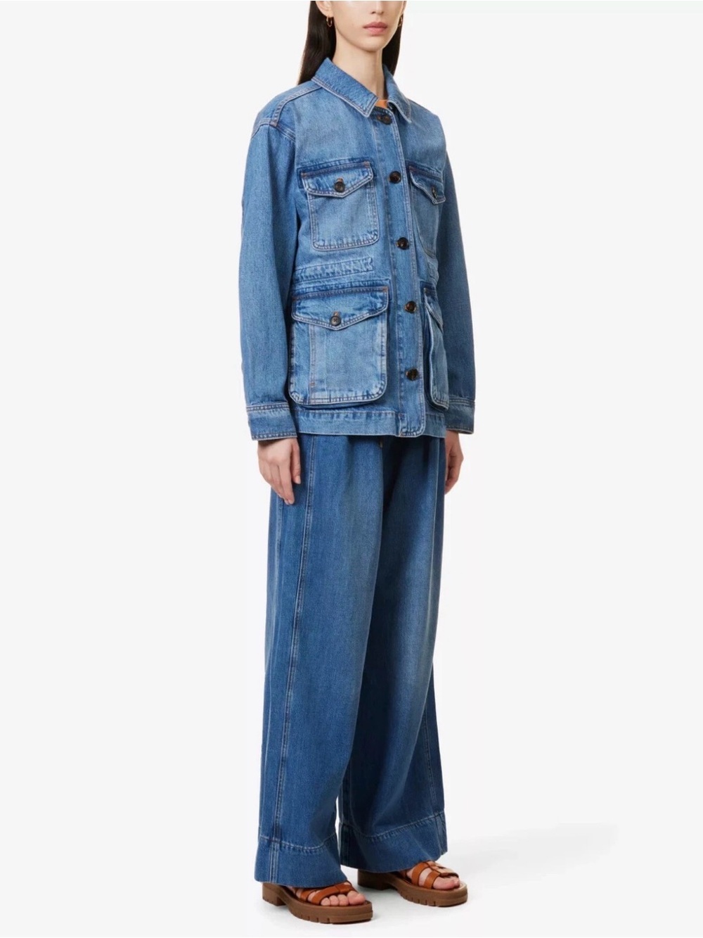 ME+EM Blue Denim Cinch Waist Jean Jacket US 4